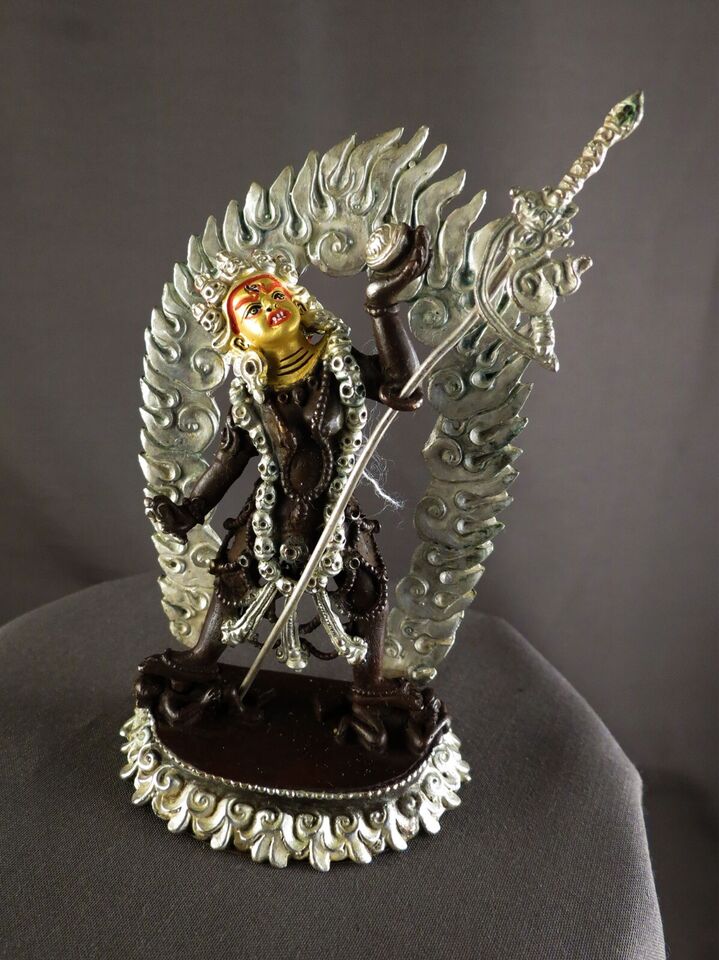 Buddhism Gold Face Goddess Vajra Yogini Dakini Silver Oxide 3.6" Copper Statue Sculpture Figure Nepal