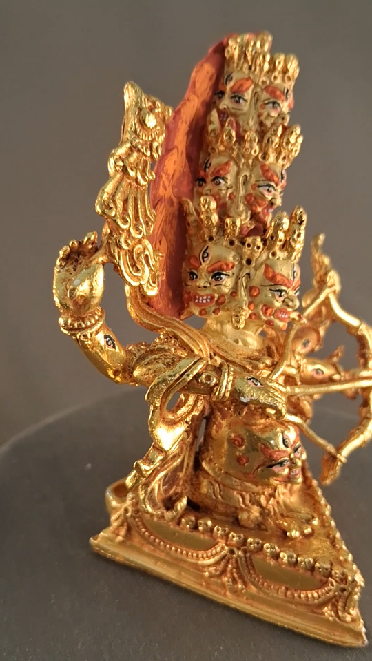 Tibetan Buddhism Wrathful Deity Gold face Painting Rahula Sravaka Copper Statue Sculpture Figure Nepal