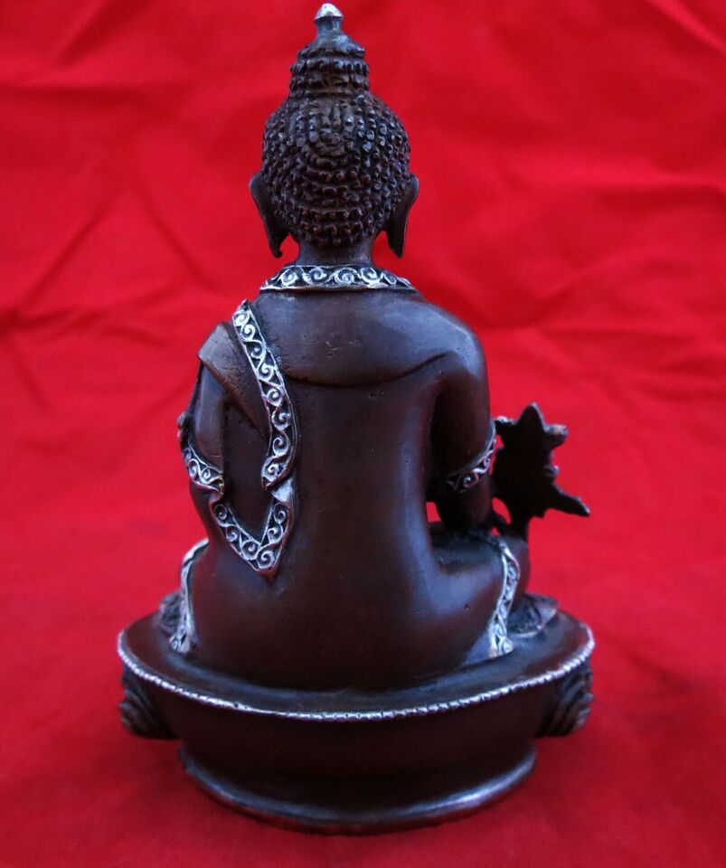 Tibetan Buddhism Lord Medicine Buddha Bhaisajya Guru Fine Copper Silver Oxide Statue Figure Nepal free