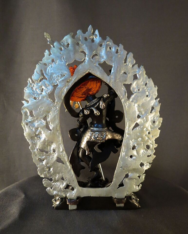 Tibetan Buddhism Gold Face Singha Mukha Dakini Yogini Silver Oxide Copper Statue Sculpture Figure Nepal