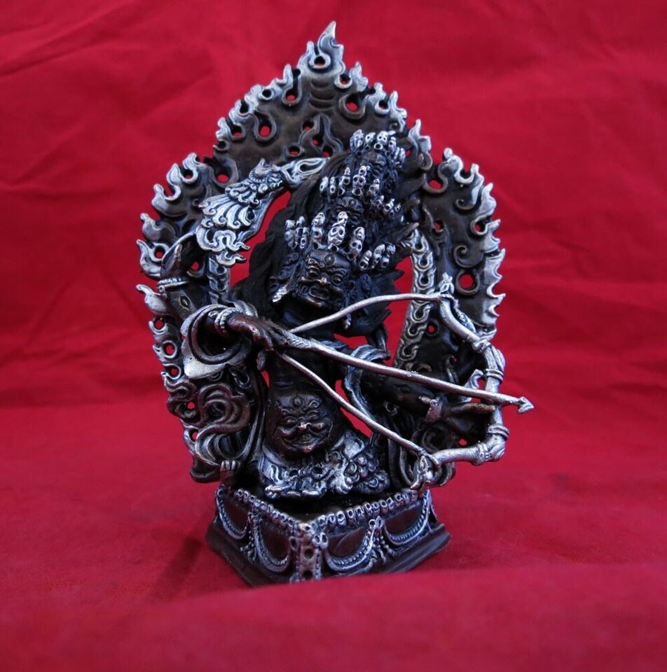 Tibetan Buddhism Set of Rahula Ekajati Lakpa Copper Silver Plated Statue Figure Nepal