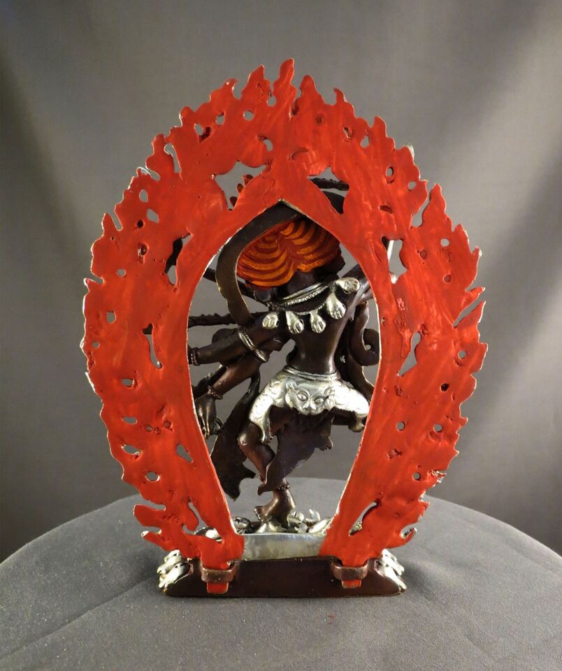 Tibetan Buddhism Gold Face Goddess Kurukulla Dakini Jogini Silver Oxide 6.2" Copper Figure Statue Sculpture Nepal