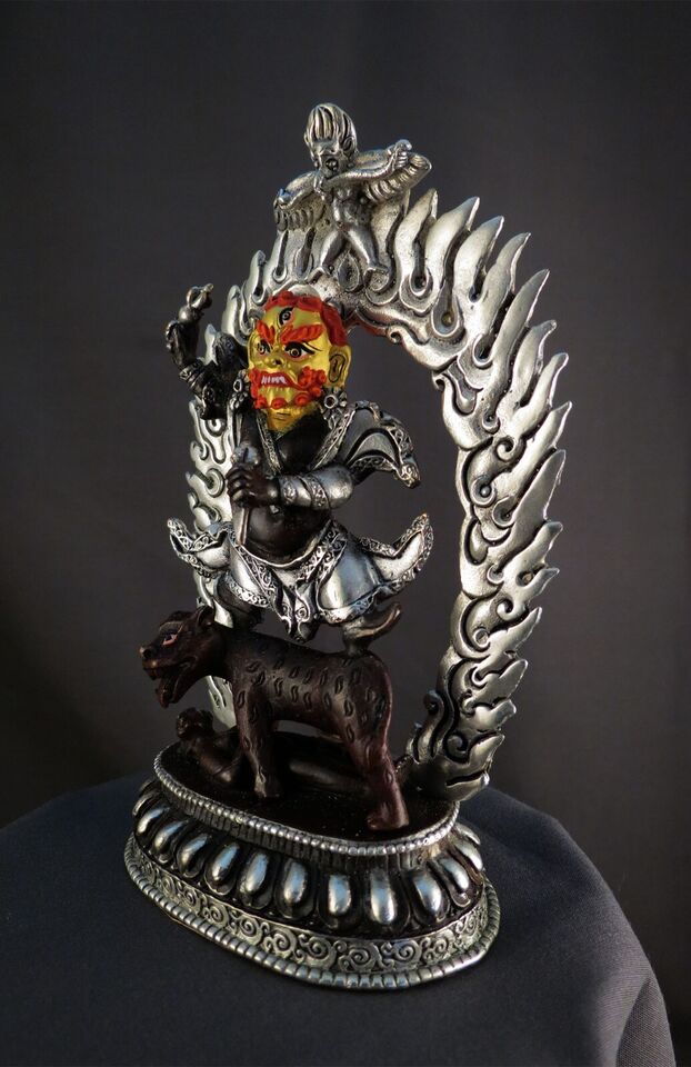 Tibetan Buddhism Gold Face emanation of Padmasambhava Dorje Drolo Copper Statue Sculpture Figure Nepal