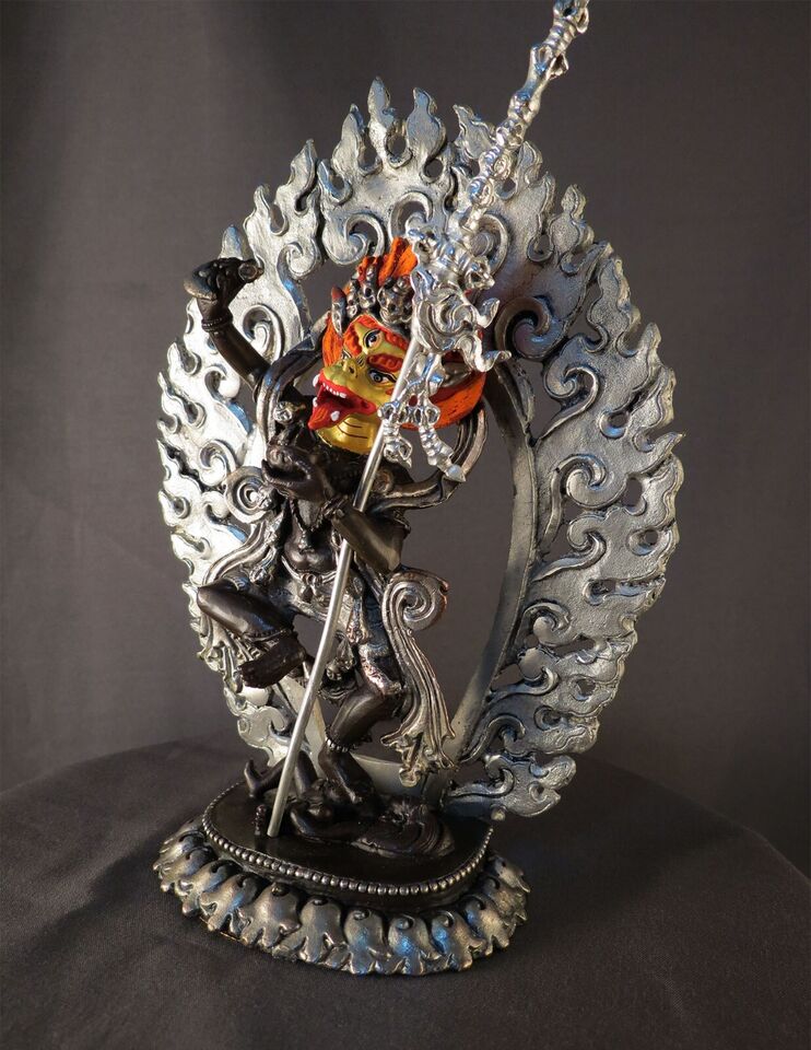 Tibetan Buddhism Gold Face Singha Mukha Dakini Yogini Silver Oxide Copper Statue Sculpture Figure Nepal