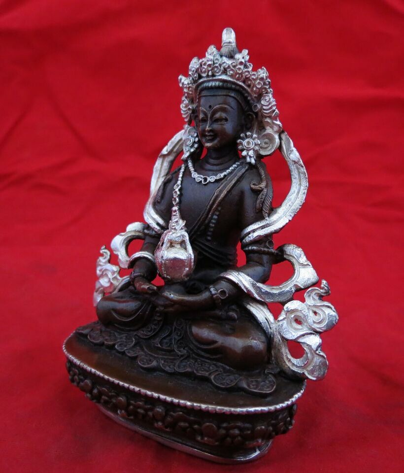Tibetan Buddhism Lord Maitreya Aparmita Amitayus Copper Silver Oxide Statue Figure Nepal