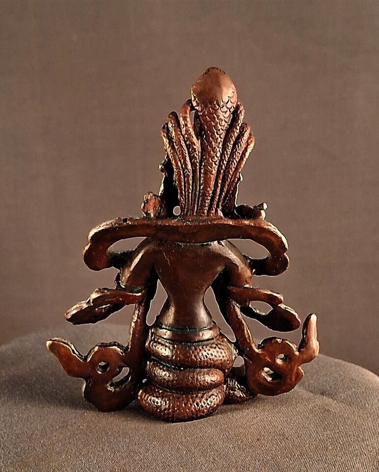 Tibetan Buddhism Snake Gold Face Goddess Naga kanya Copper Statue Sculpture Figure Nepal