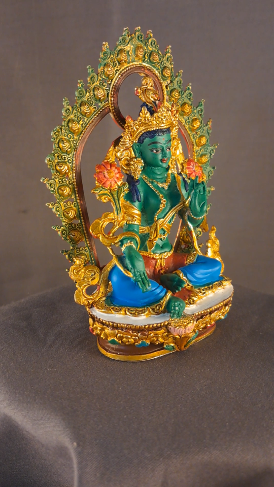 Tibetan Buddhism Goddess Green Tara Rupa Pure Copper Hand Paint Statue Figure Sculpture Nepal free