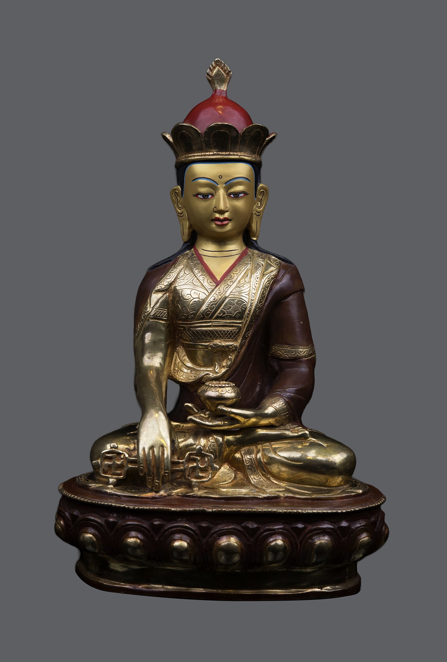 Tibetan Buddhism 24K Gold Face Tonpa Shenrab Buddha Hand Craved Copper Statue Sculpture free