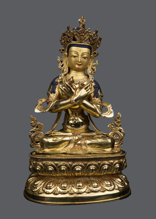Tibetan Buddhism24K Gold Face Hand Painting Lord Vajradhara Copper Statue Sculpture Figure Nepal free