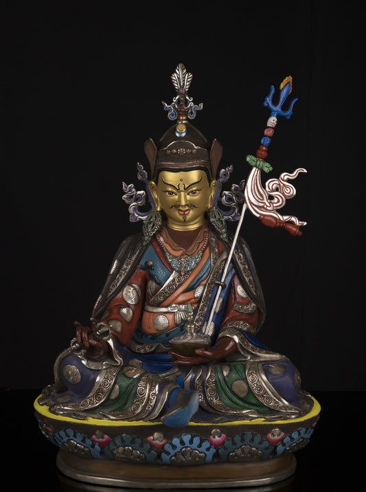 Tibetan Buddhism Gold Face Guru Rinpoche Padmasambhava Multicolor Paint Statue Sculpture Figure Nepal free