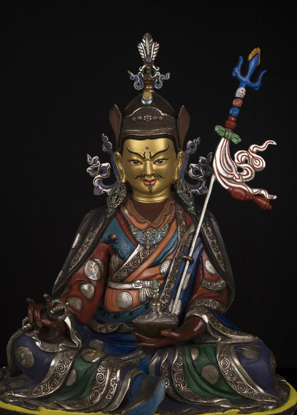 Tibetan Buddhism Gold Face Guru Rinpoche Padmasambhava Multicolor Paint Statue Sculpture Figure Nepal free