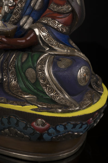 Tibetan Buddhism Gold Face Guru Rinpoche Padmasambhava Multicolor Paint Statue Sculpture Figure Nepal free