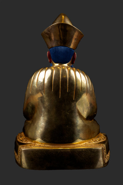 24K Gold Paint Face Guru Zhabdrung Rinpoche Gold Plated Pure Copper Statue Sculpture Nepal free 44Nepal free 44