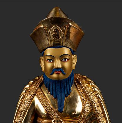 24K Gold Paint Face Guru Zhabdrung Rinpoche Gold Plated Pure Copper Statue Sculpture Nepal free 44Nepal free 44