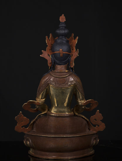 Tibetan Buddhism Gold Face Hand Painting Lord Aparamita Amitayus Buddha Copper Statue Sculpture Figure free