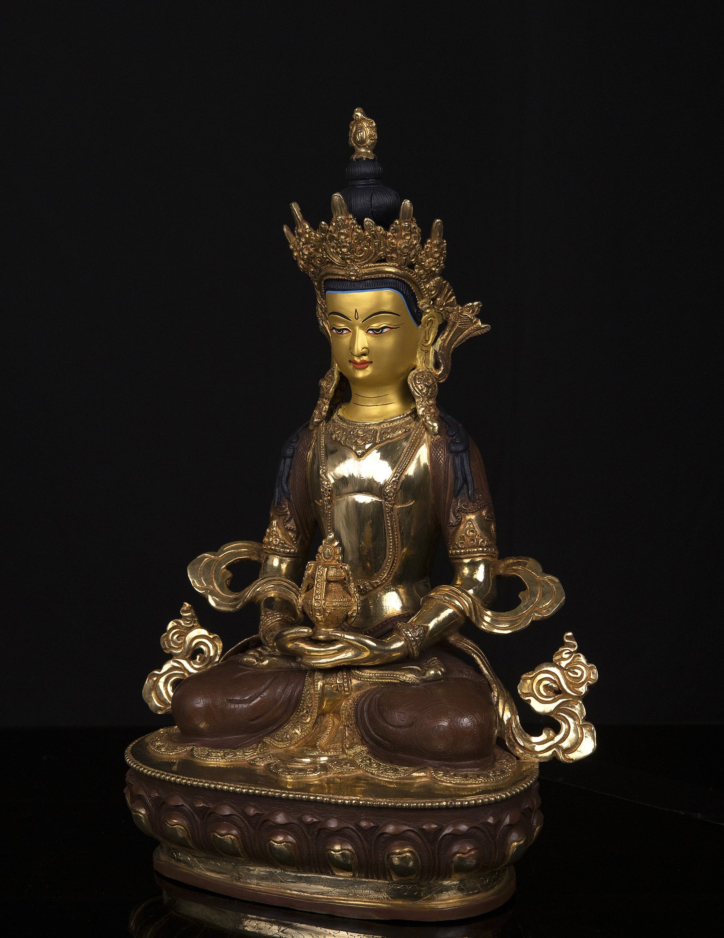 Tibetan Buddhism Gold Face Hand Painting Lord Aparamita Amitayus Buddha Copper Statue Sculpture Figure free