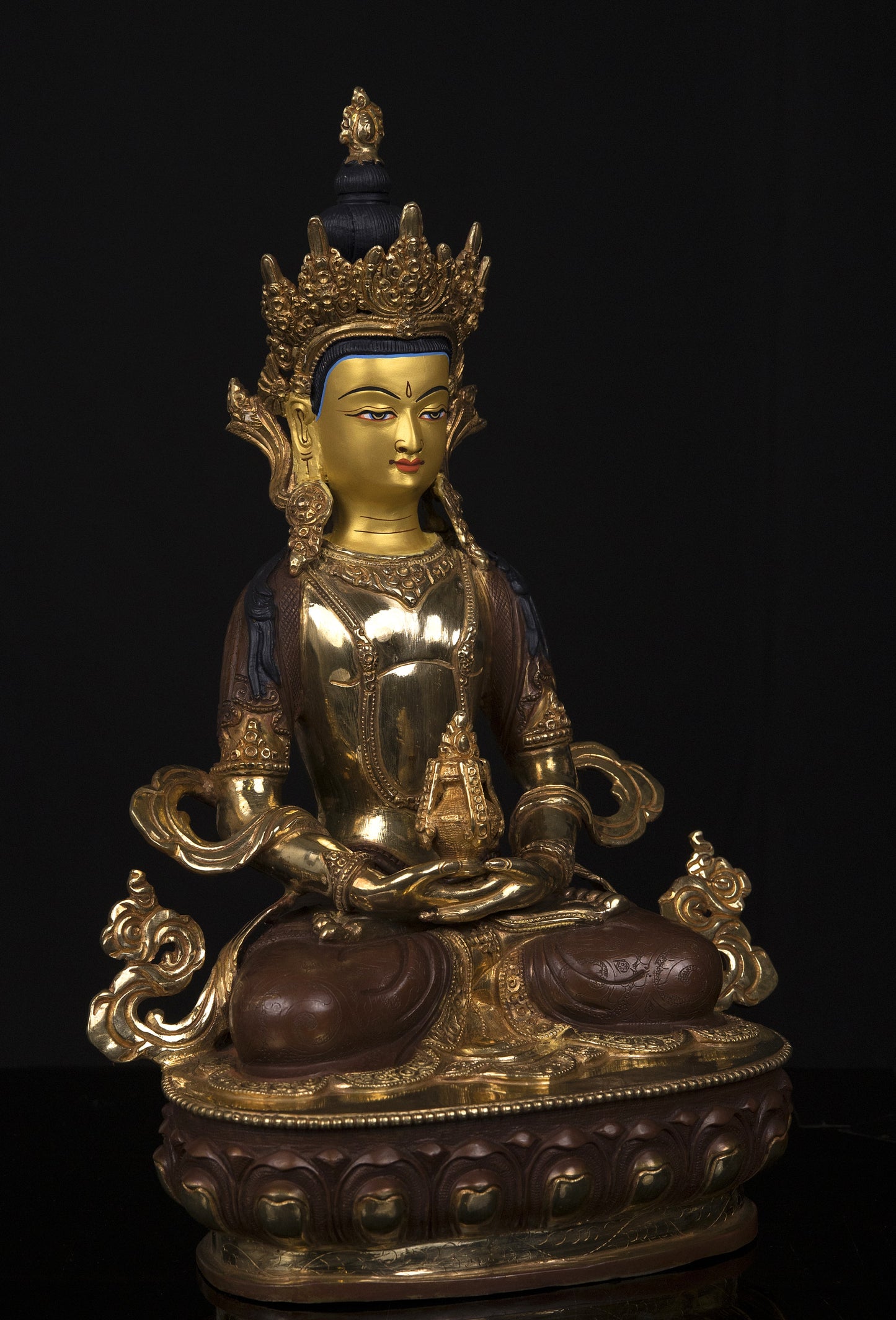 Tibetan Buddhism Gold Face Hand Painting Lord Aparamita Amitayus Buddha Copper Statue Sculpture Figure free