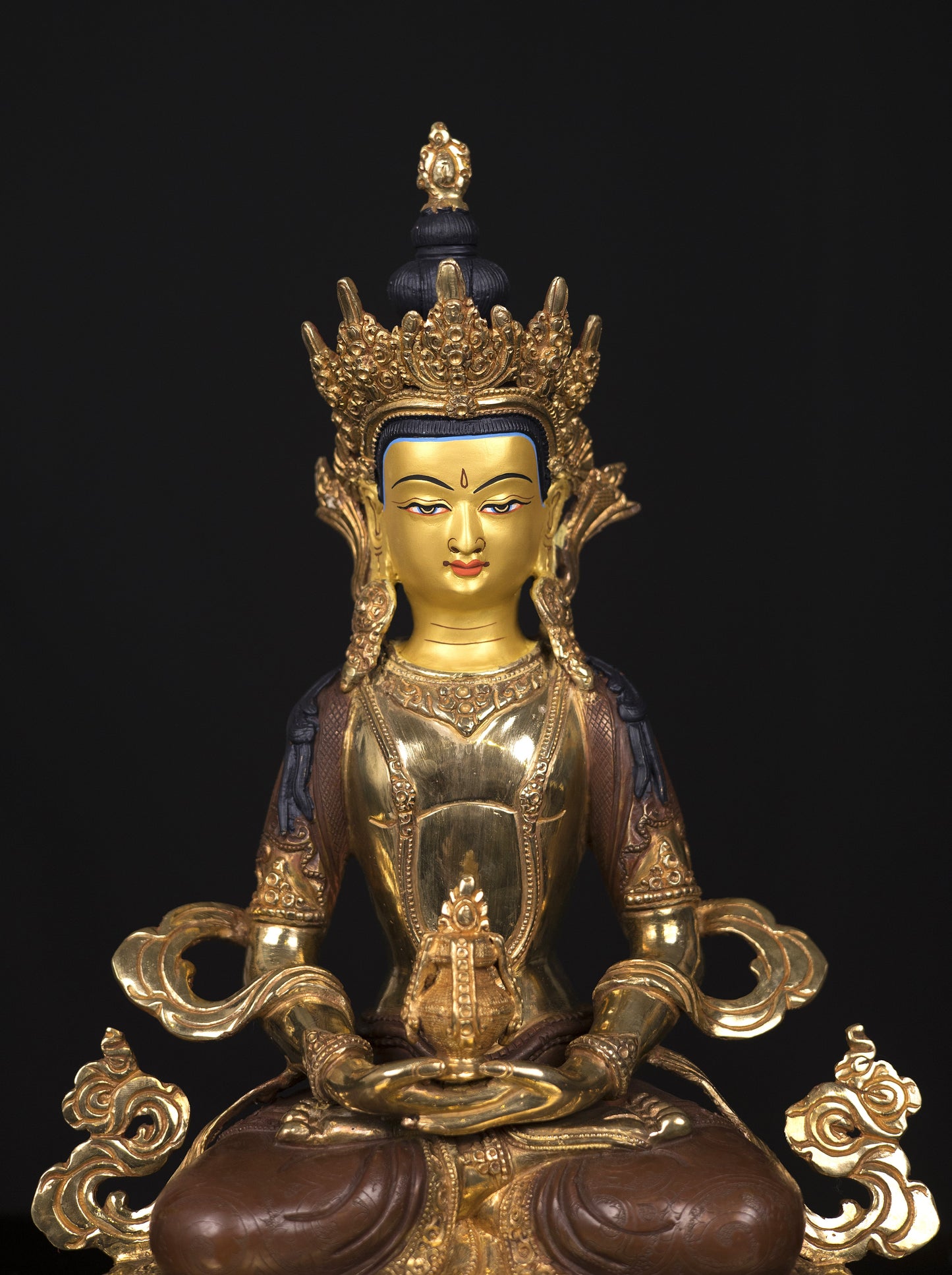 Tibetan Buddhism Gold Face Hand Painting Lord Aparamita Amitayus Buddha Copper Statue Sculpture Figure free
