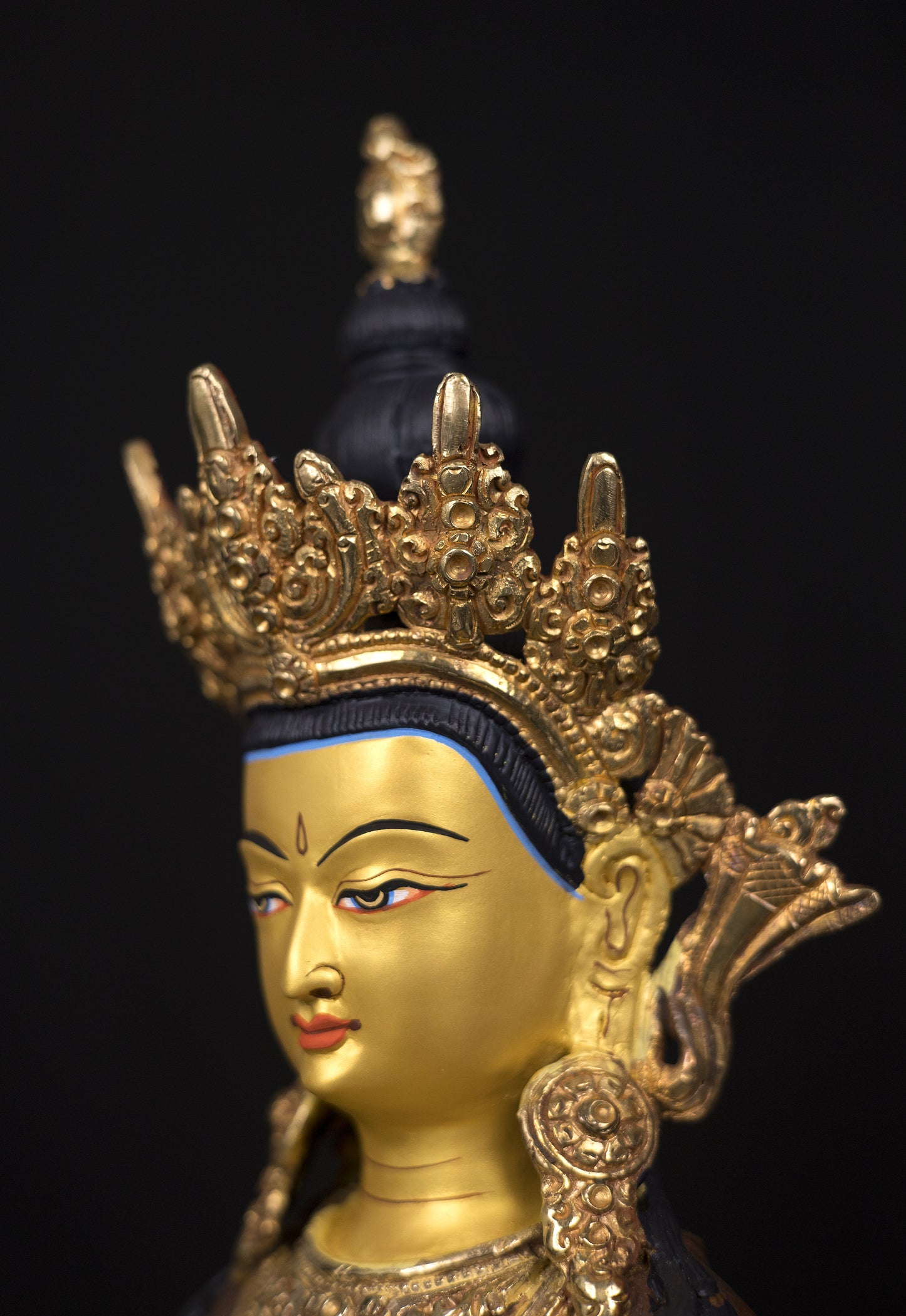 Tibetan Buddhism Gold Face Hand Painting Lord Aparamita Amitayus Buddha Copper Statue Sculpture Figure free