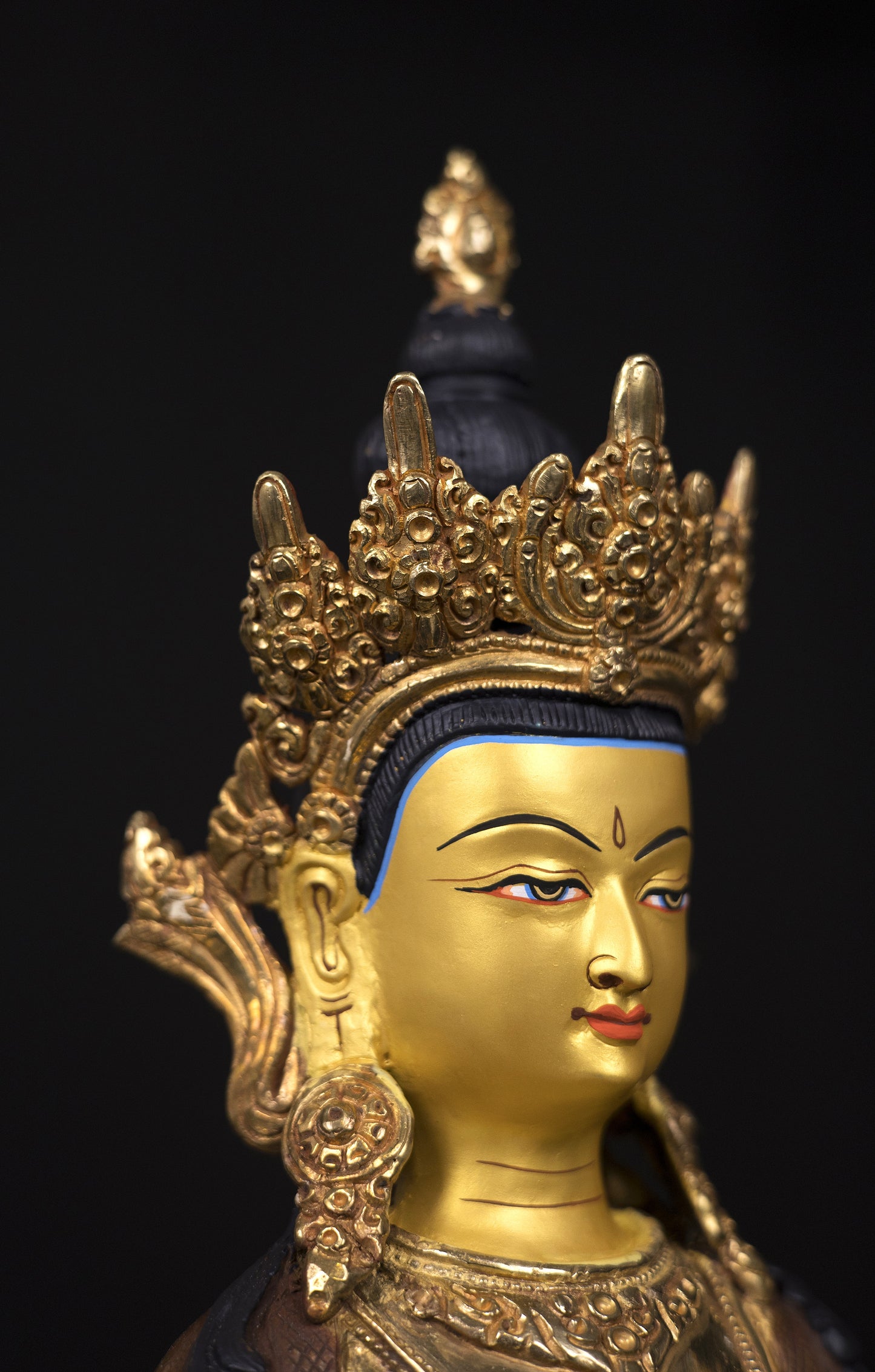 Tibetan Buddhism Gold Face Hand Painting Lord Aparamita Amitayus Buddha Copper Statue Sculpture Figure free