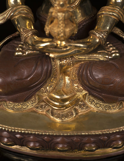 Tibetan Buddhism Gold Face Hand Painting Lord Aparamita Amitayus Buddha Copper Statue Sculpture Figure free