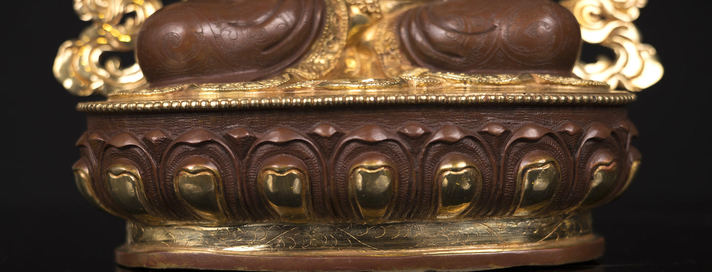 Tibetan Buddhism Gold Face Hand Painting Lord Aparamita Amitayus Buddha Copper Statue Sculpture Figure free