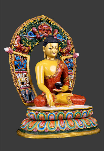 Rare Hand Paint Buddhism Lord Shakyamuni Akshobya Buddha Copper Statue Figure Nepal free