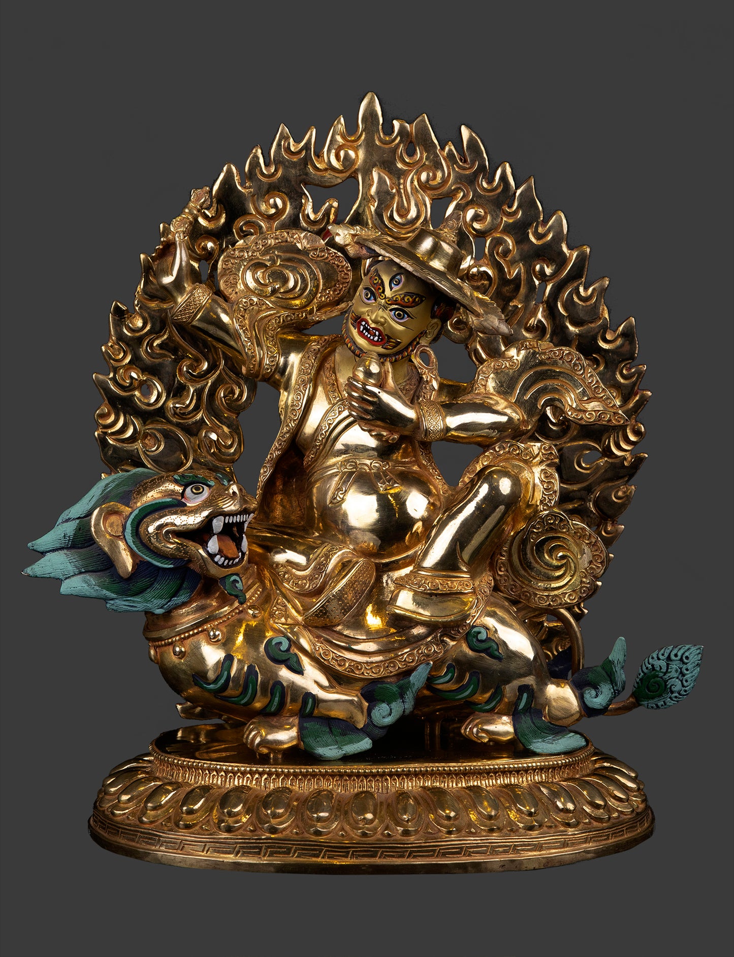 Tibetan Buddhism Gold Face Lord Shugden Dolgyal Gold Plated Copper Rare Statue Figure fre