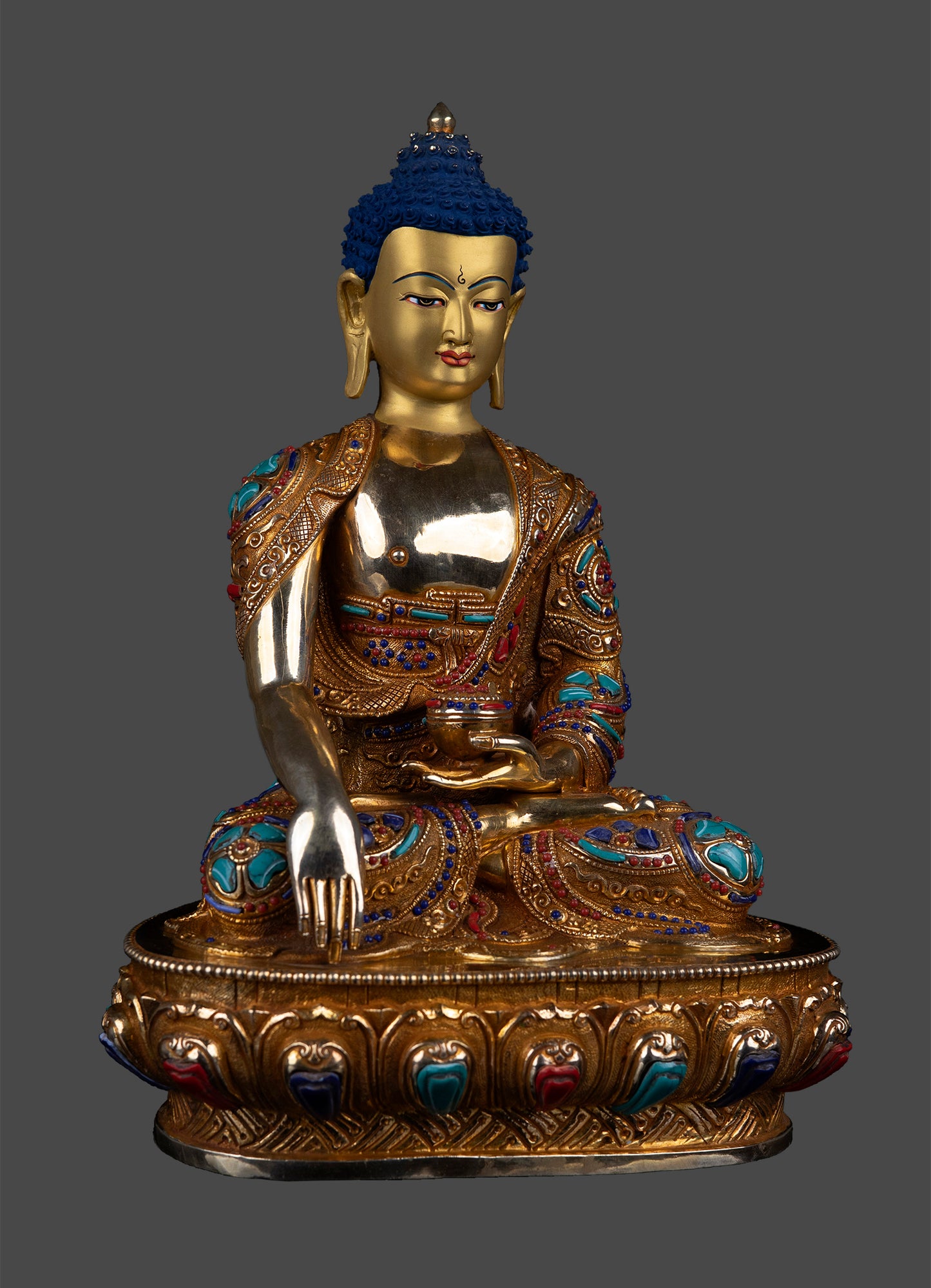 Buddhism Lord Akshobya (Shakyamuni) Buddha Real Stone Pure 24K Gold Copper Statue Nepal free