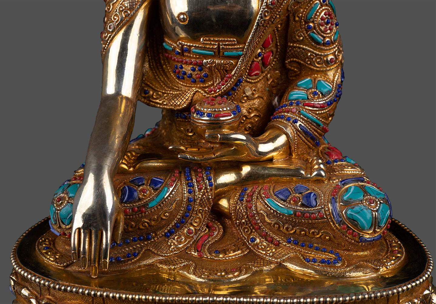 Buddhism Lord Akshobya (Shakyamuni) Buddha Real Stone Pure 24K Gold Copper Statue Nepal free