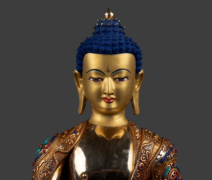 Buddhism Lord Akshobya (Shakyamuni) Buddha Real Stone Pure 24K Gold Copper Statue Nepal free