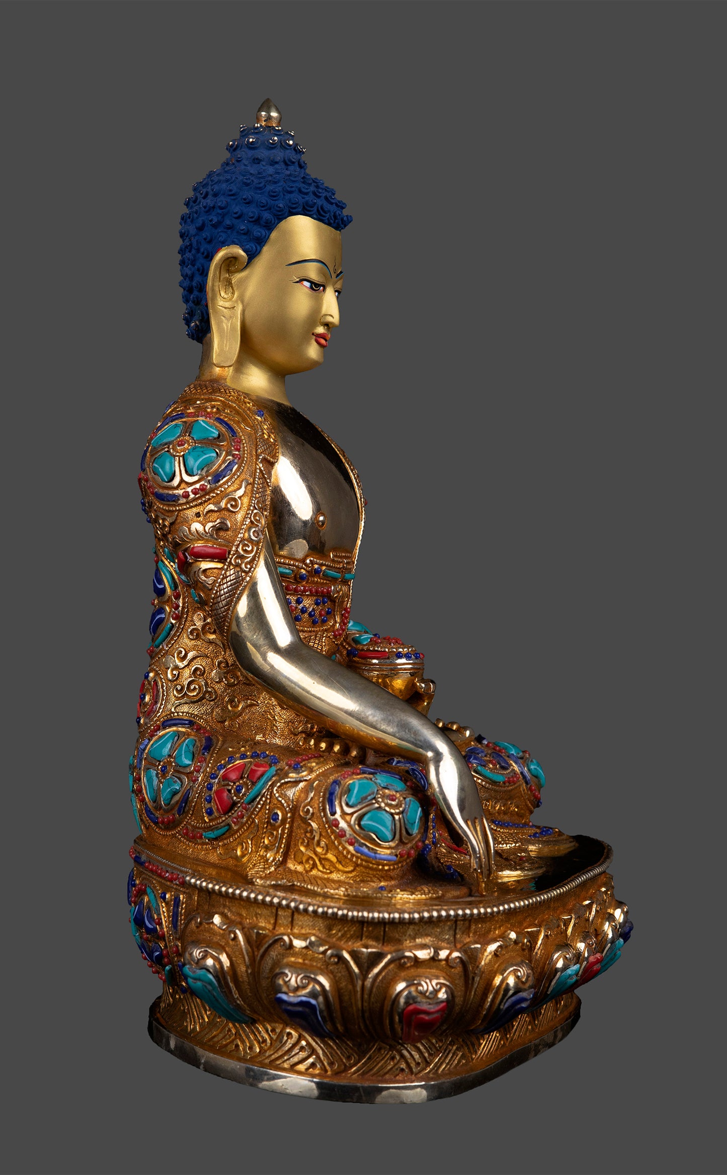 Buddhism Lord Akshobya (Shakyamuni) Buddha Real Stone Pure 24K Gold Copper Statue Nepal free