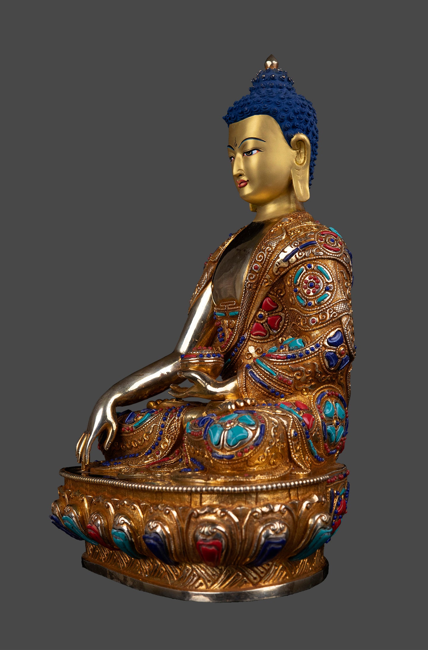 Buddhism Lord Akshobya (Shakyamuni) Buddha Real Stone Pure 24K Gold Copper Statue Nepal free