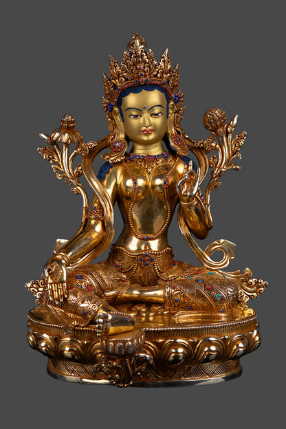 Tibetan Buddhism Goddess Green Tara Rupa 24K Gold Plated Pure Copper Statue Figure Nepal free