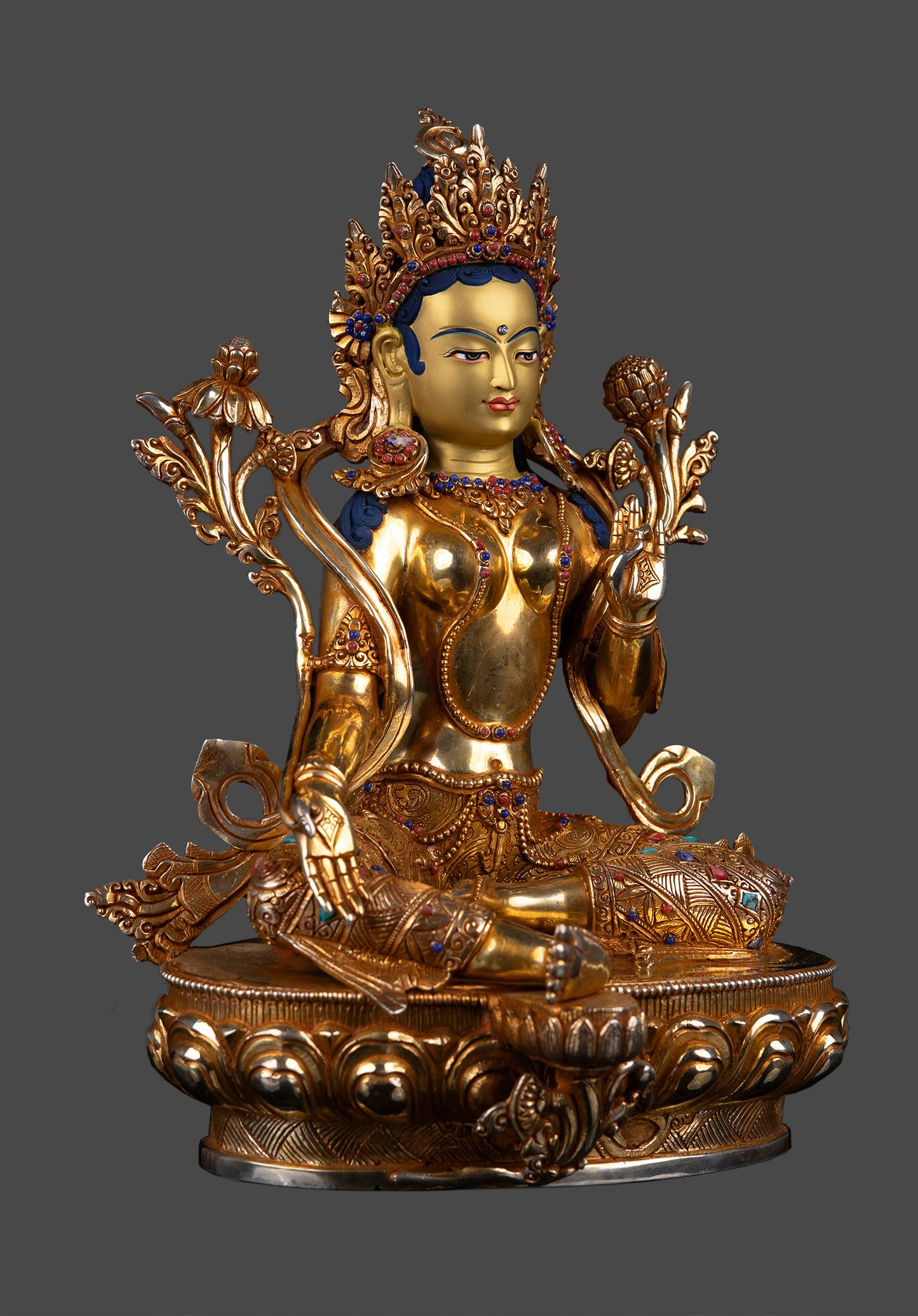 Tibetan Buddhism Goddess Green Tara Rupa 24K Gold Plated Pure Copper Statue Figure Nepal free