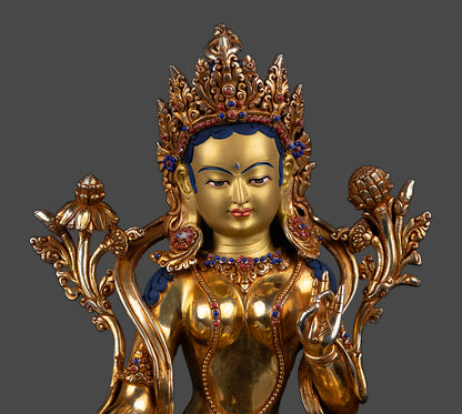 Tibetan Buddhism Goddess Green Tara Rupa 24K Gold Plated Pure Copper Statue Figure Nepal free