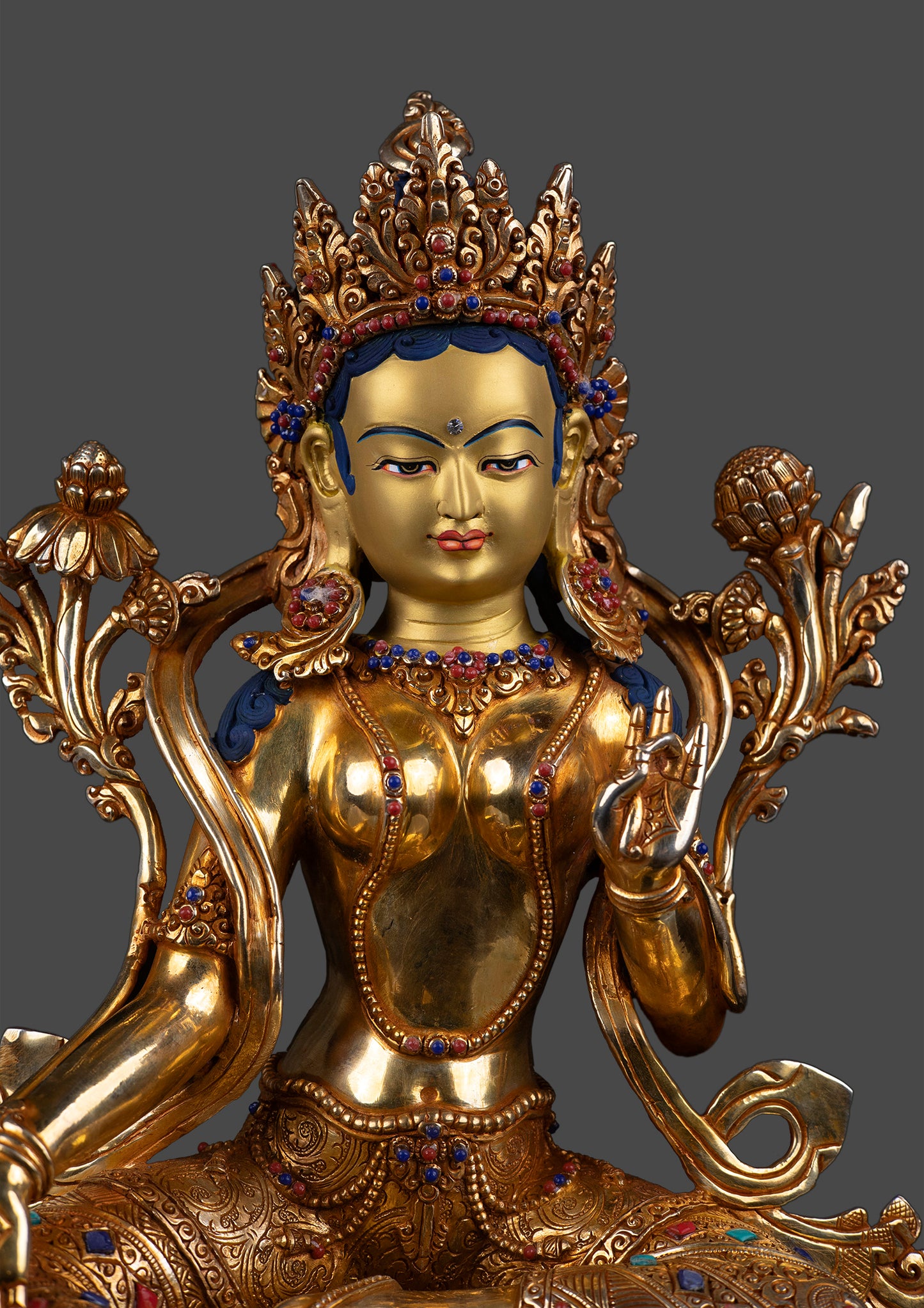 Tibetan Buddhism Goddess Green Tara Rupa 24K Gold Plated Pure Copper Statue Figure Nepal free