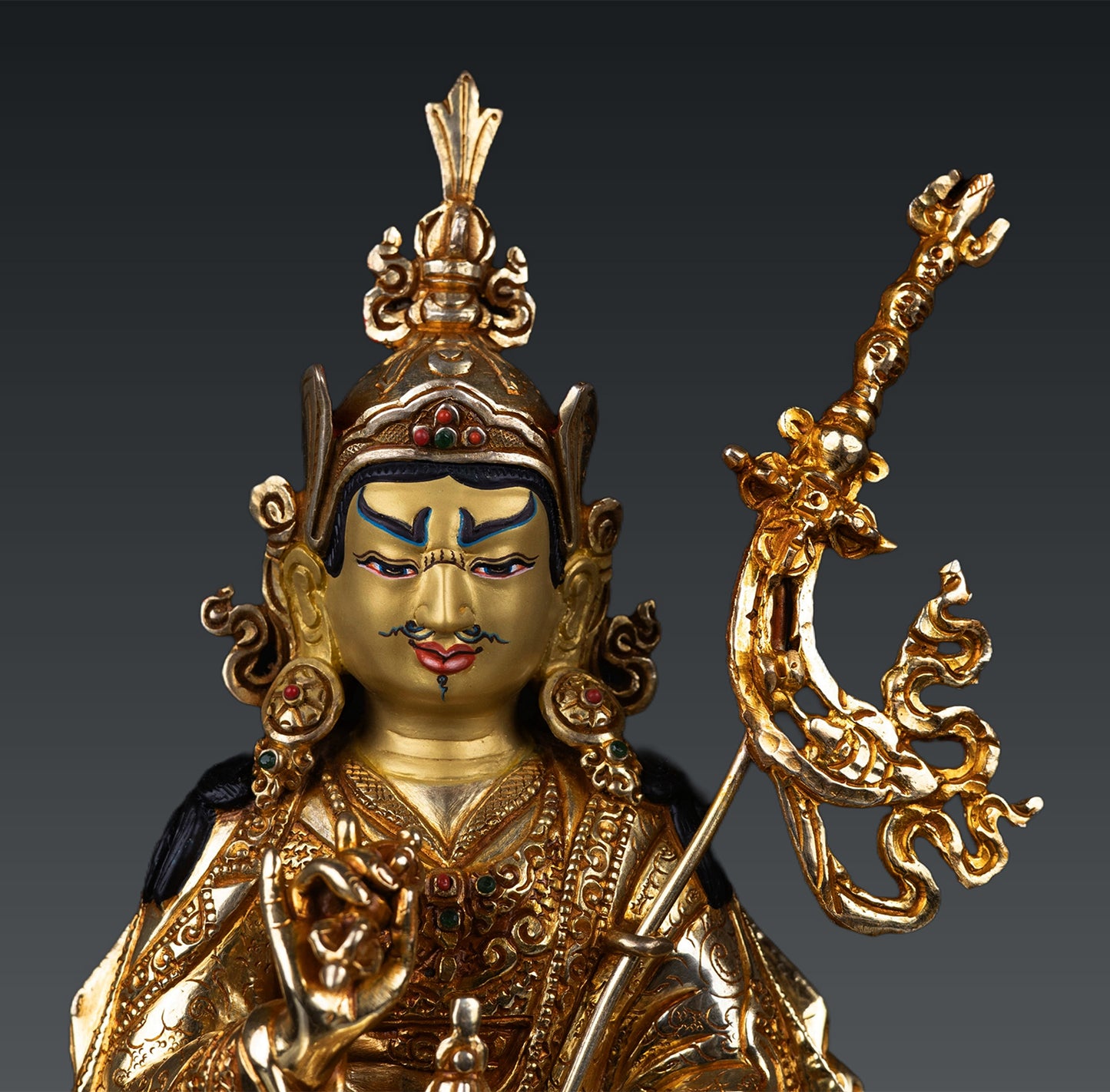 Tibetan Buddhism Guru Rinpoche Padmasambhava Gold Plated Copper Statue Figure free