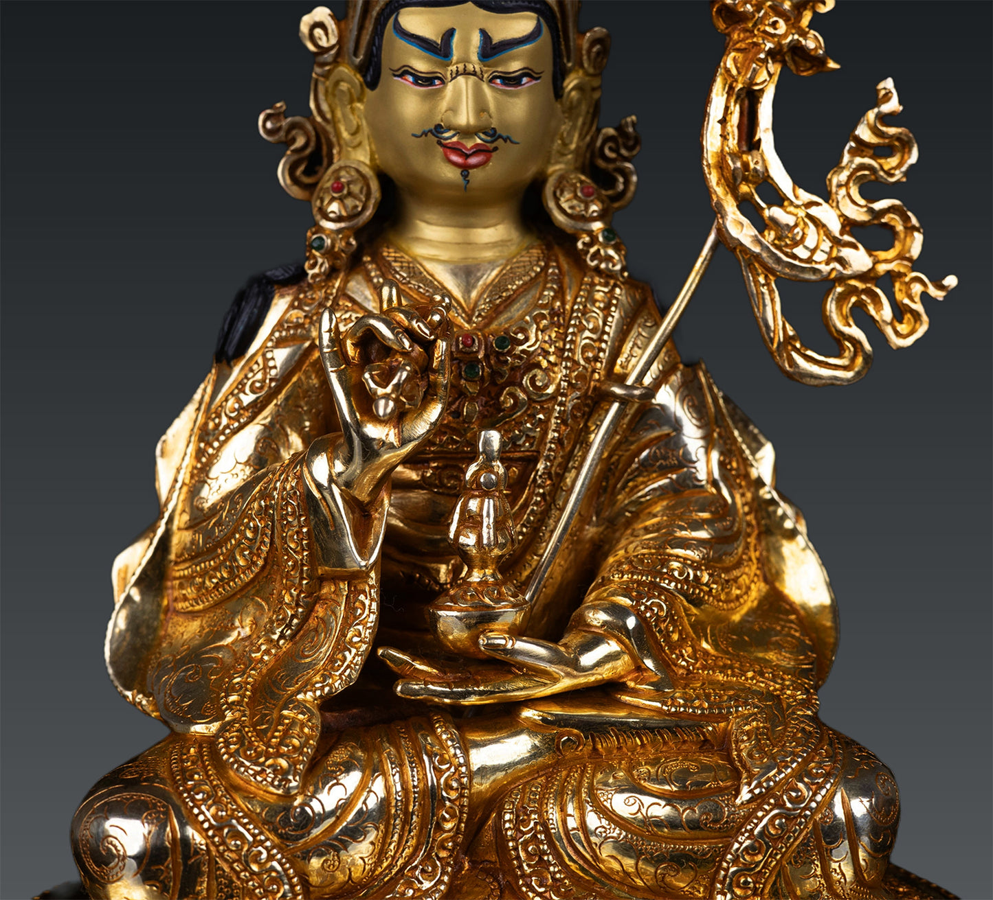 Tibetan Buddhism Guru Rinpoche Padmasambhava Gold Plated Copper Statue Figure free