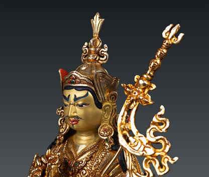 Tibetan Buddhism Guru Rinpoche Padmasambhava Gold Plated Copper Statue Figure free