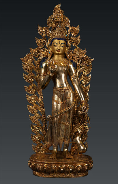 Buddhism Standing Lord Avalokitesvara Sahasrabhuja Lokeshwor Gold Plated Copper Statue Nepal free