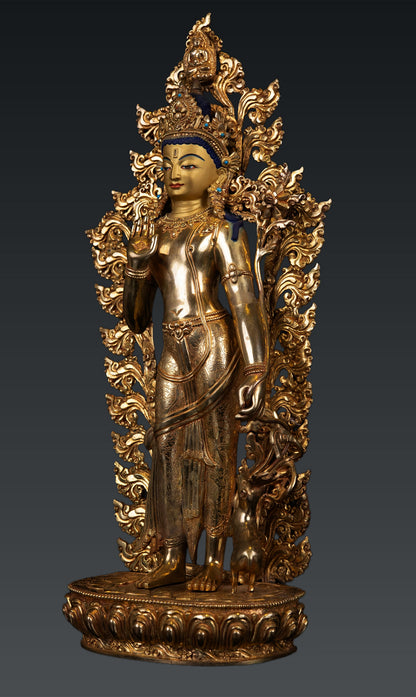 Buddhism Standing Lord Avalokitesvara Sahasrabhuja Lokeshwor Gold Plated Copper Statue Nepal free