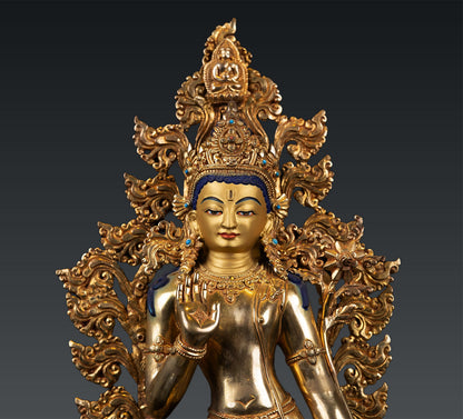 Buddhism Standing Lord Avalokitesvara Sahasrabhuja Lokeshwor Gold Plated Copper Statue Nepal free