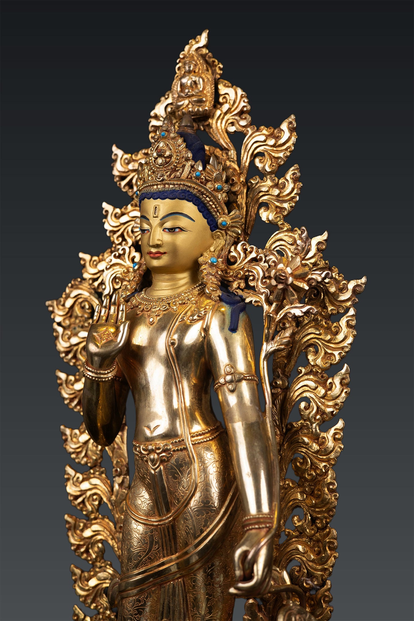 Buddhism Standing Lord Avalokitesvara Sahasrabhuja Lokeshwor Gold Plated Copper Statue Nepal free