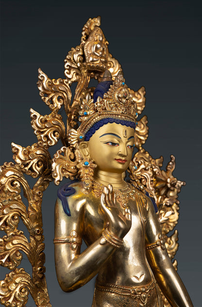 Buddhism Standing Lord Avalokitesvara Sahasrabhuja Lokeshwor Gold Plated Copper Statue Nepal free