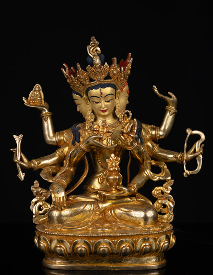 Tibetan Buddhism 24K Gold Face Hand Painting Namgyal Namgyalma Ushnishavijaya Gold Plated Pure Copper Statue Sculpture Nepal free