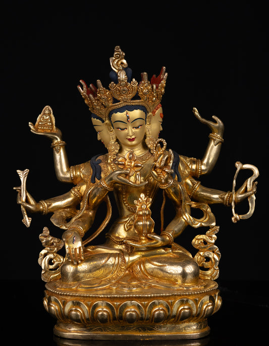 Tibetan Buddhism 24K Gold Face Hand Painting Namgyal Namgyalma Ushnishavijaya Gold Plated Pure Copper Statue Sculpture Nepal free