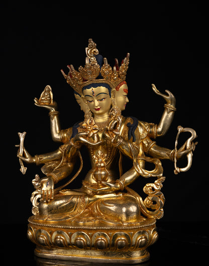 Tibetan Buddhism 24K Gold Face Hand Painting Namgyal Namgyalma Ushnishavijaya Gold Plated Pure Copper Statue Sculpture Nepal free