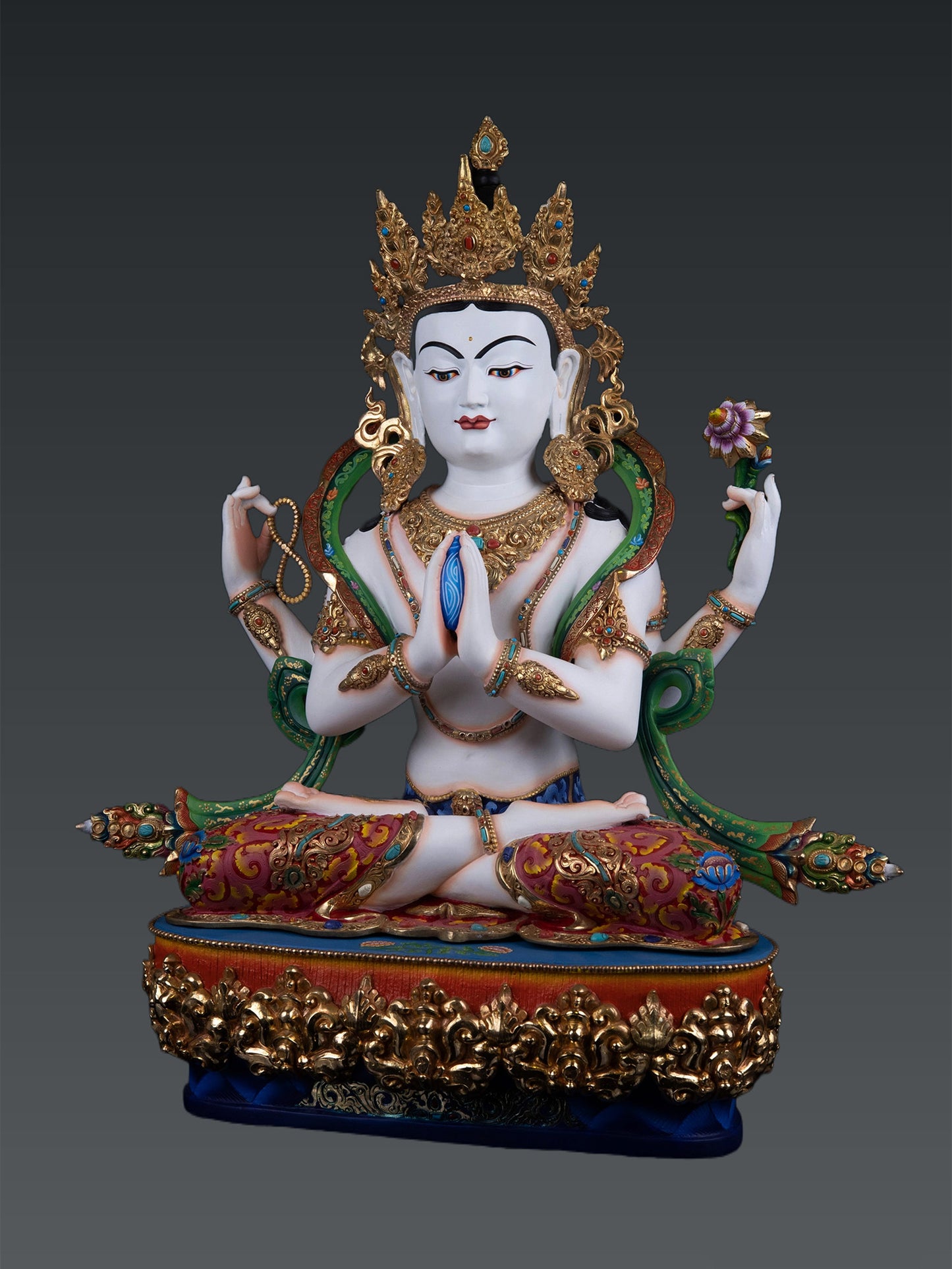 Hand Painting Tibetan Buddhism Lord Chenrezig Khacheri Pure Bronze Copper Statue Figure free