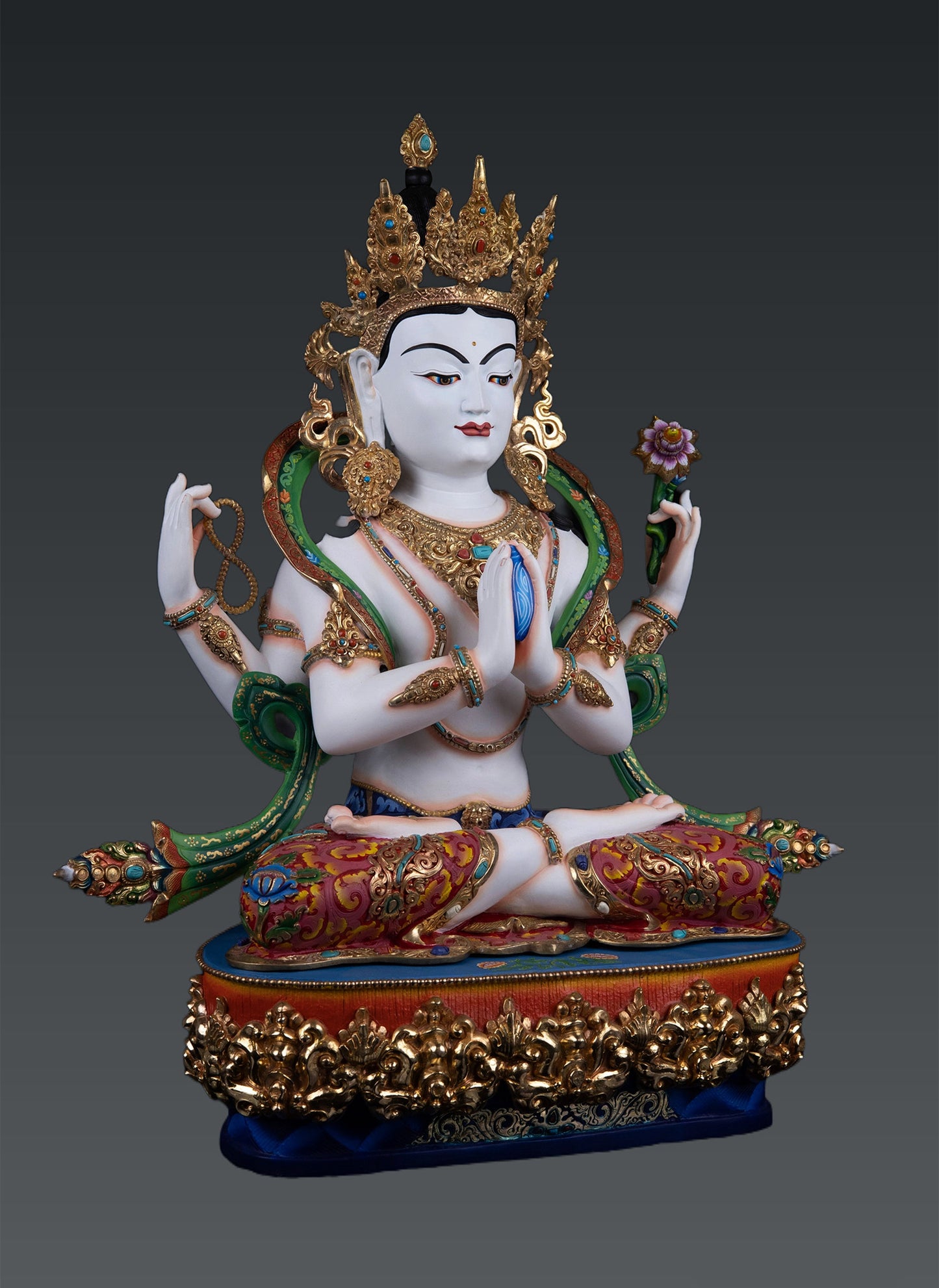 Hand Painting Tibetan Buddhism Lord Chenrezig Khacheri Pure Bronze Copper Statue Figure free